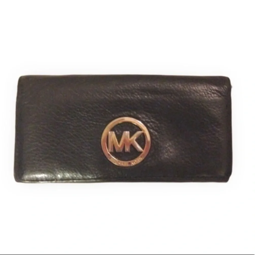 Michael Kors black leather checkbook wallet